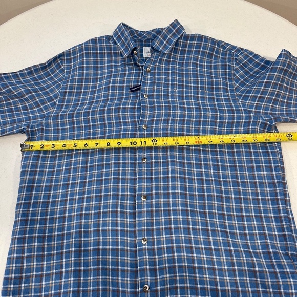 johnnie-O Hangin Out Linen Button Up Shirt - Omar Wake Blue Tan Plaid NWOT - Picture 7 of 8